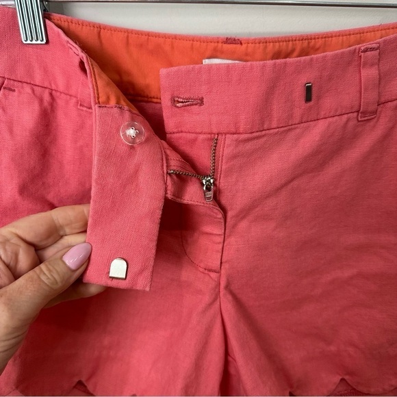 Jcrew Scalloped Hem Shorts Pink Linen Cotton - Picture 4 of 7